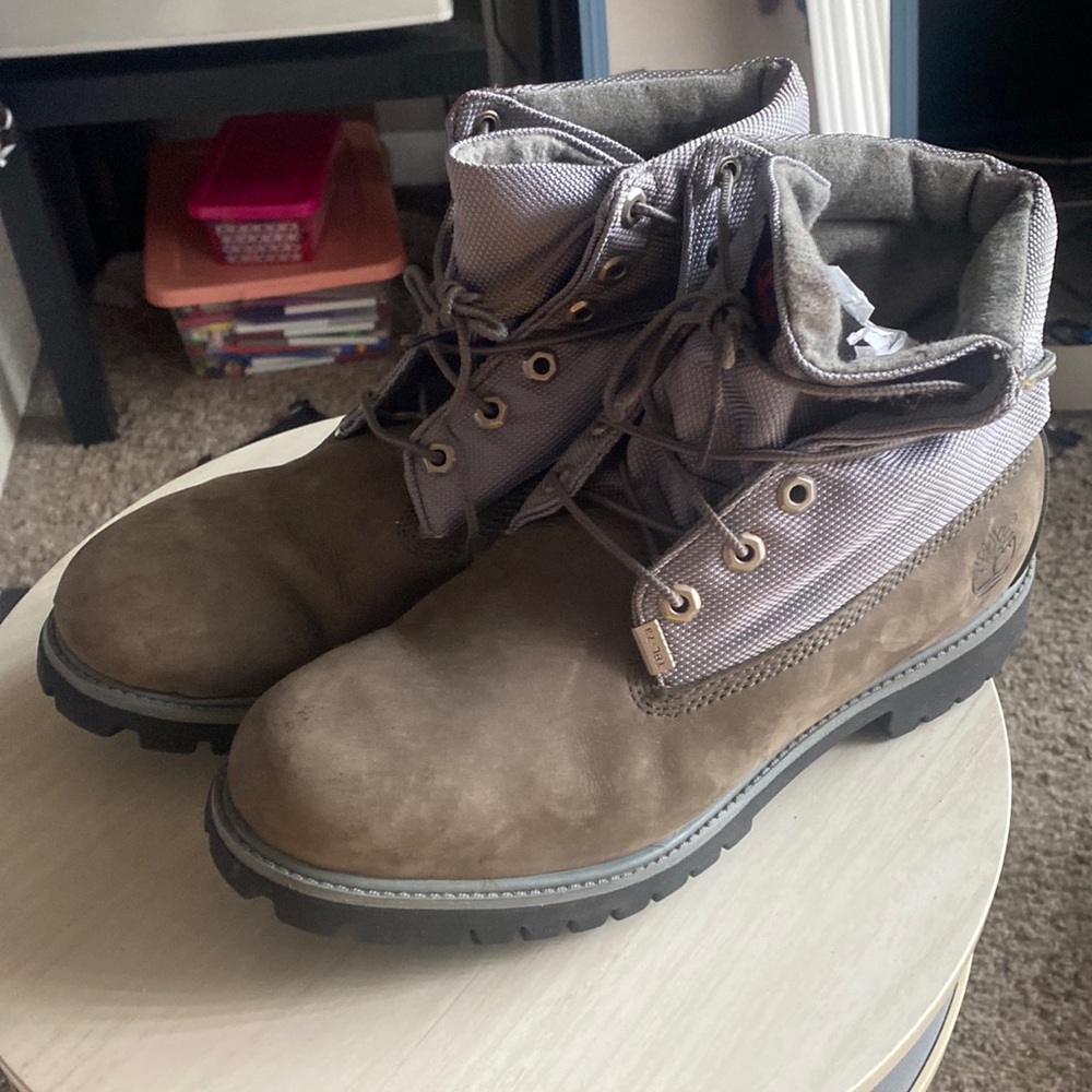 Roll down grey Timberland boots